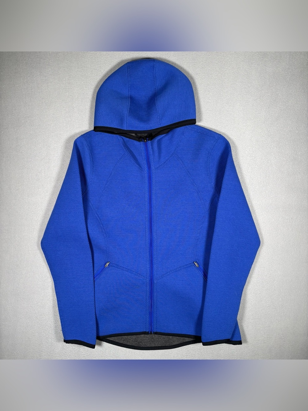 ATHLETA Reversible Incline Hooded Zip Up Jacket Large Blue/Gray Workout Running